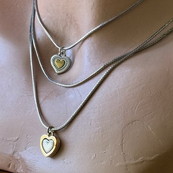Brighton Jewelry - Brighton “Rendezvous” Two Tone Silver Gold Heart Necklace Multi Strand 16"-20"